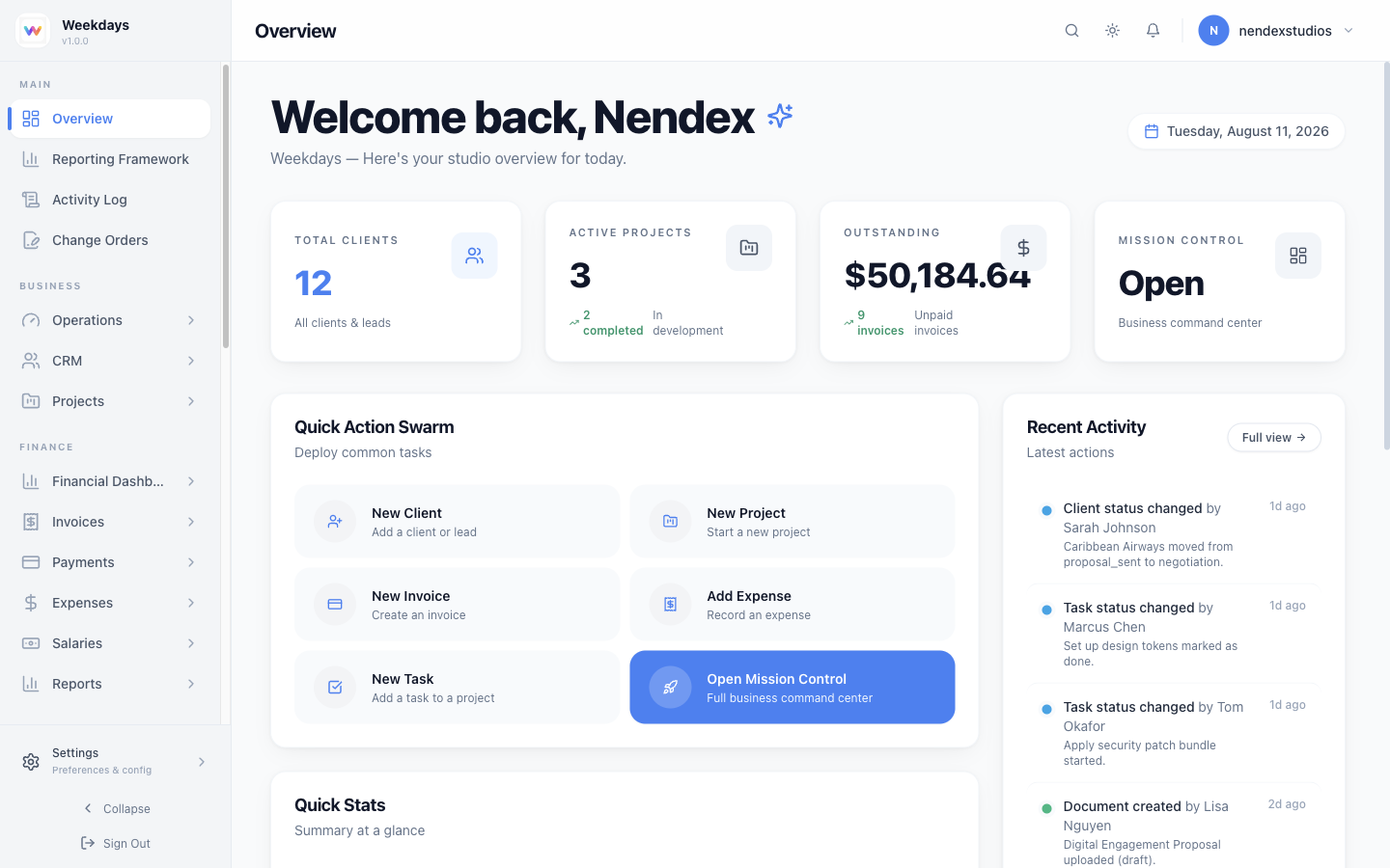 Weekdays Dashboard