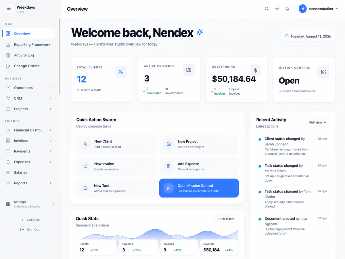 Weekdays — Business Management Platform